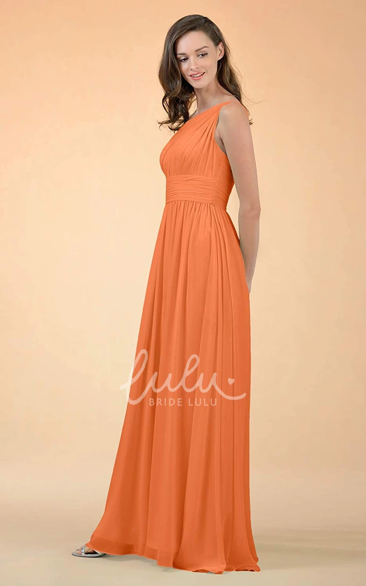 One-Shoulder A-Line Chiffon Bridesmaid Dress with Ruching Casual Floor-Length