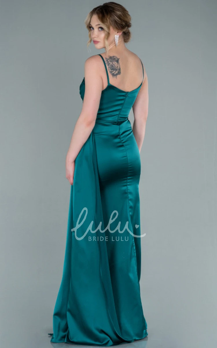 Spaghetti Satin Prom Dress with Split Front and Modern Sheath Fit