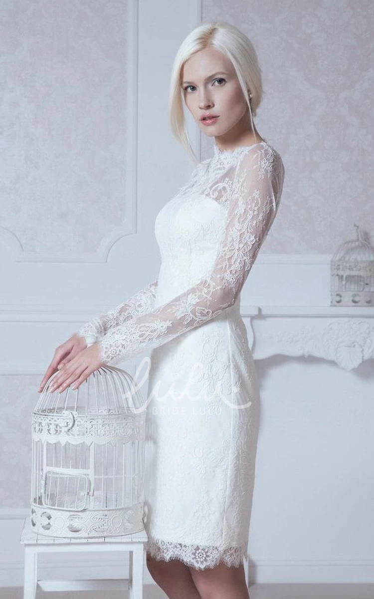 Lace Sheath Dress High-Neck Long Sleeve Elegant Bridal Gown