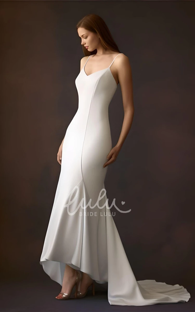 Ethereal Mermaid Satin Wedding Dress Train Vintage Simple Country Garden Floor-length Sleeveless