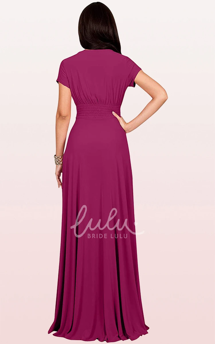 Simple Jersey V-neck A-line Evening Dress with Criss Cross and Pleats Prom Dress