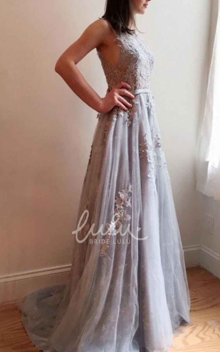 Blue Gray Lace Bridesmaid Dress Romantic and Unique Bridal Gown