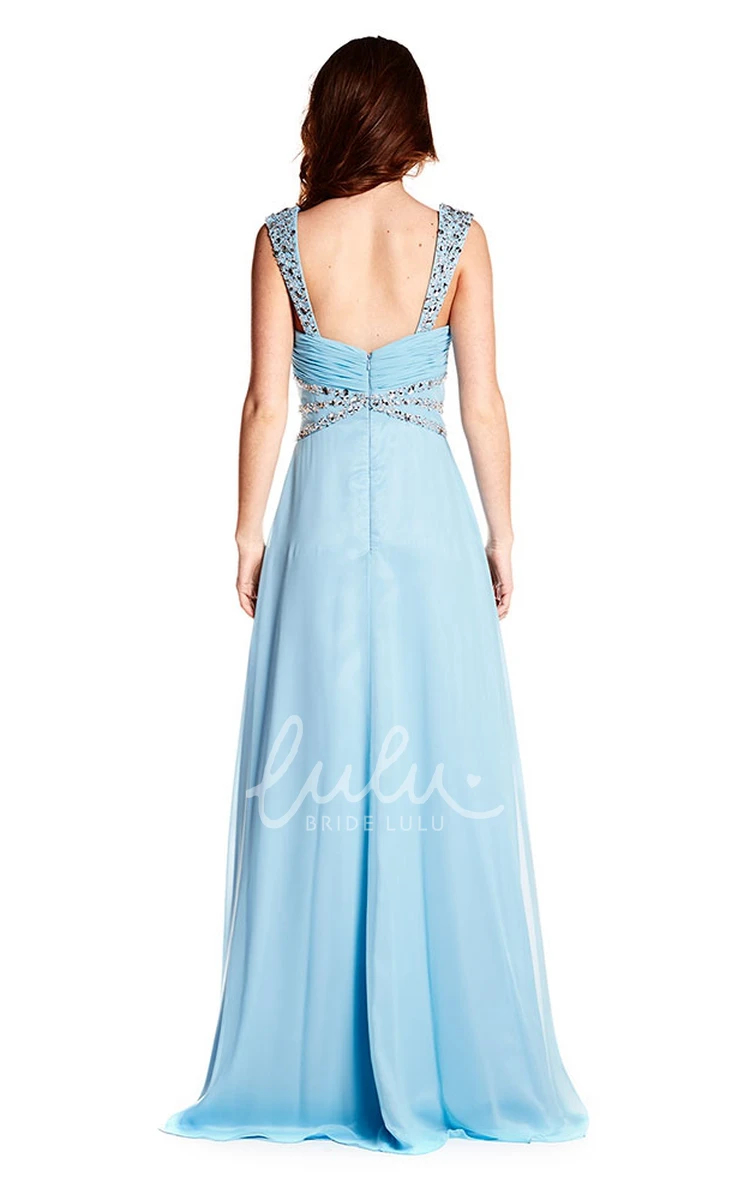 Beaded Chiffon Prom Dress with Strappy Criss-Cross Sleeveless Elegant Prom Dress