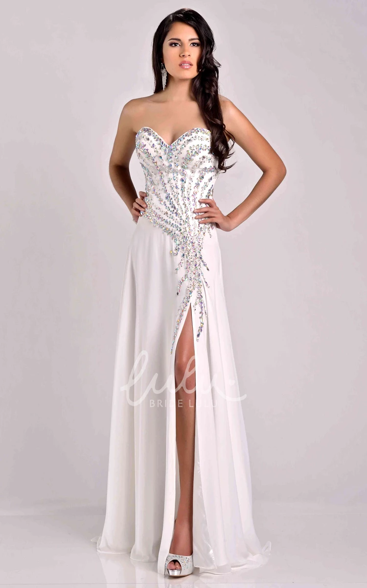 Crystal Sweetheart Chiffon A-Line Prom Dress with Side Slit and Detailed Embellishments