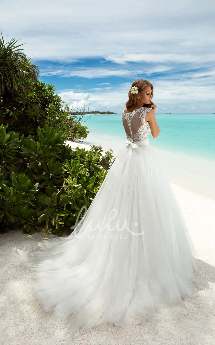 Floor-Length Scoop-Neck A-Line Wedding Dress with Beading and Lace