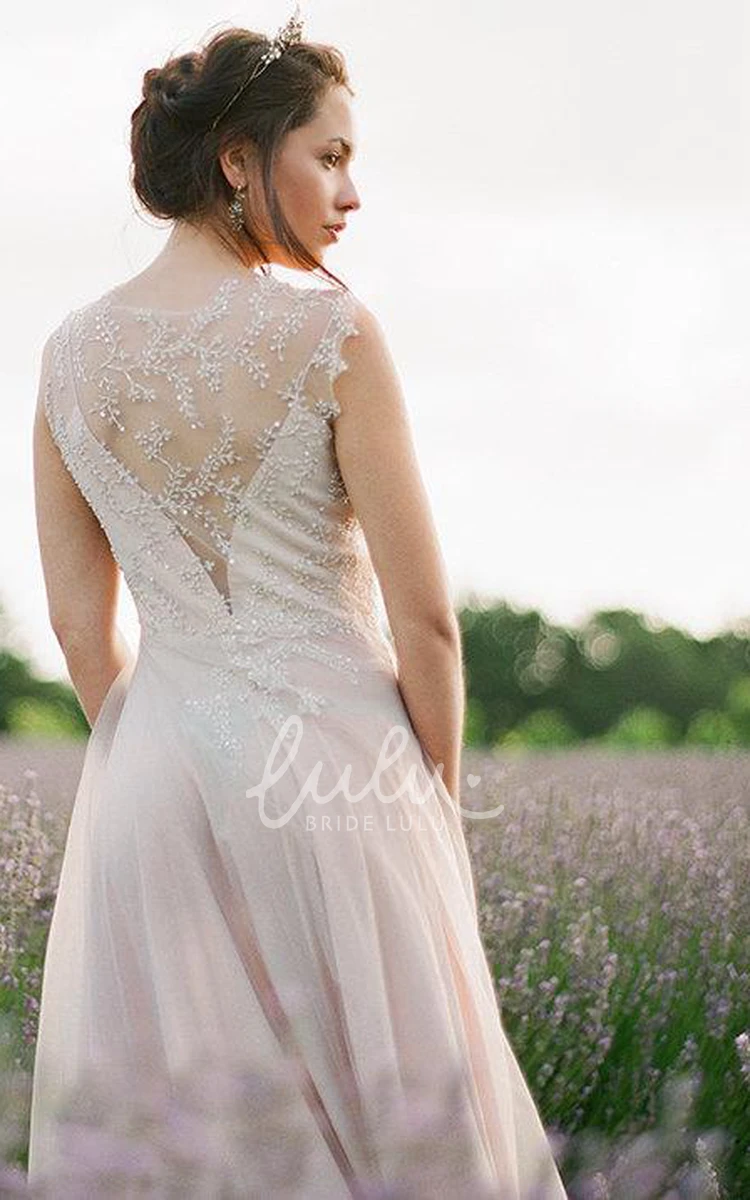 Sleeveless Tulle Wedding Dress with Beading and Jewel Neckline