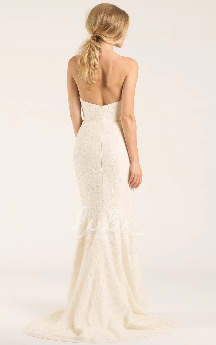 Sweetheart Lace Sheath Wedding Dress with Deep-V Back Romantic Bridal Gown