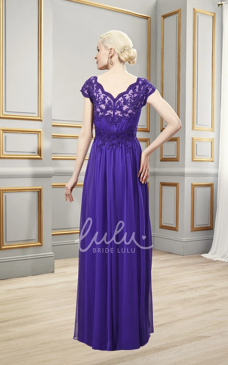 Sheath Cap-Sleeve Chiffon Formal Dress With Appliques and Ruching