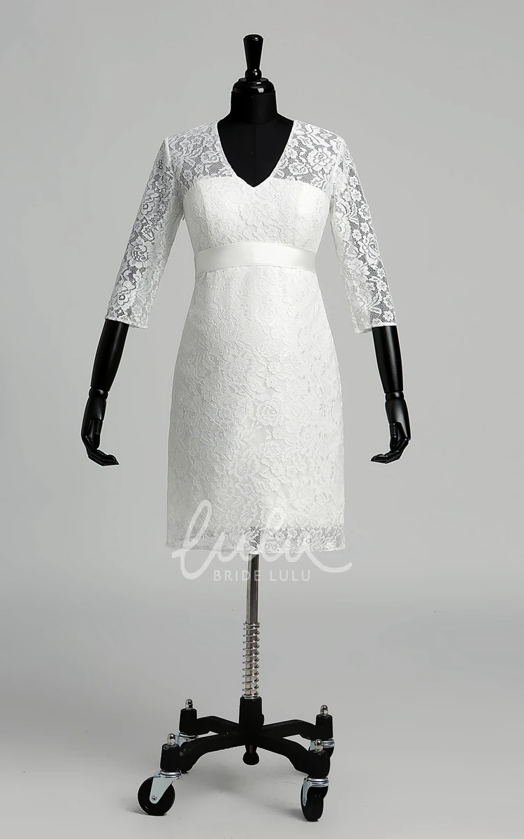 Maternity Wedding Dress Lace A-line V-neck Illusion 3/4 Length Sleeve Ruched