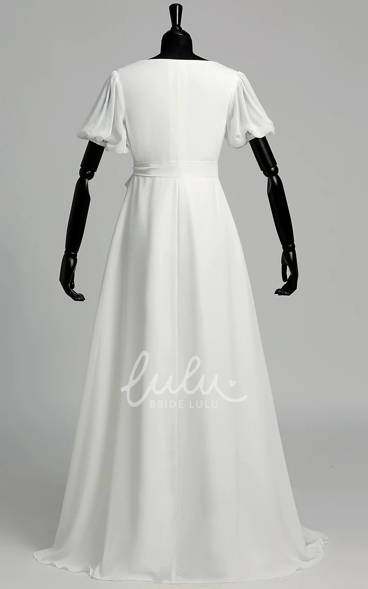 Maternity A-Line Chiffon Wedding Dress with Ruffles and Sash Ribbon