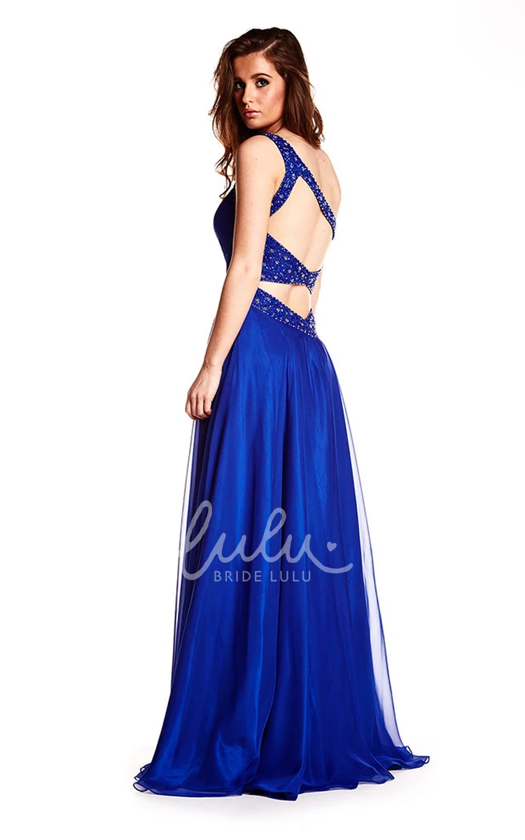 Ruched A-Line Prom Dress with Beading Sleeveless One-Shoulder Floor-Length Straps