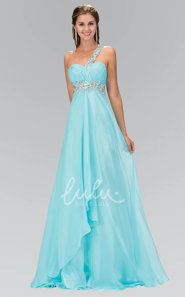 Chiffon A-Line Bridesmaid Dress with One-Shoulder and Waist Jewelry