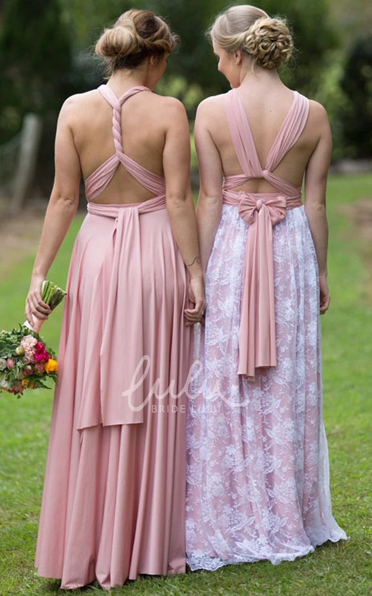 Floor-Length Chiffon Bridesmaid Dress with Ruched Short Sleeves and Bow