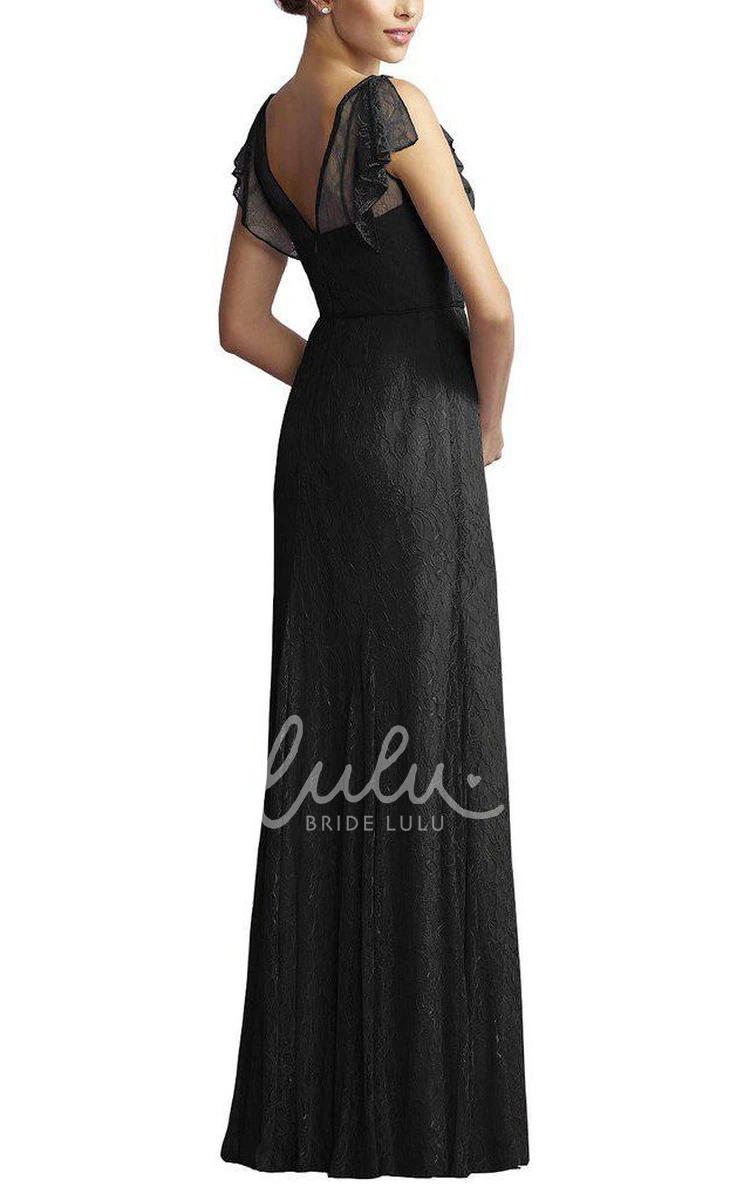 Sheath Lace Bridesmaid Dress with Cap Sleeves and Sash in Elegant Style