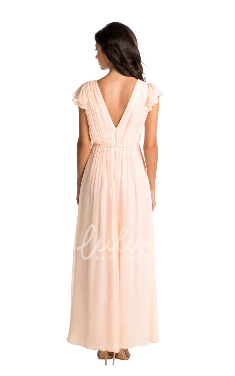 Cap Sleeve V-Neck Chiffon Bridesmaid Dress in Muti-Color High-Low Style