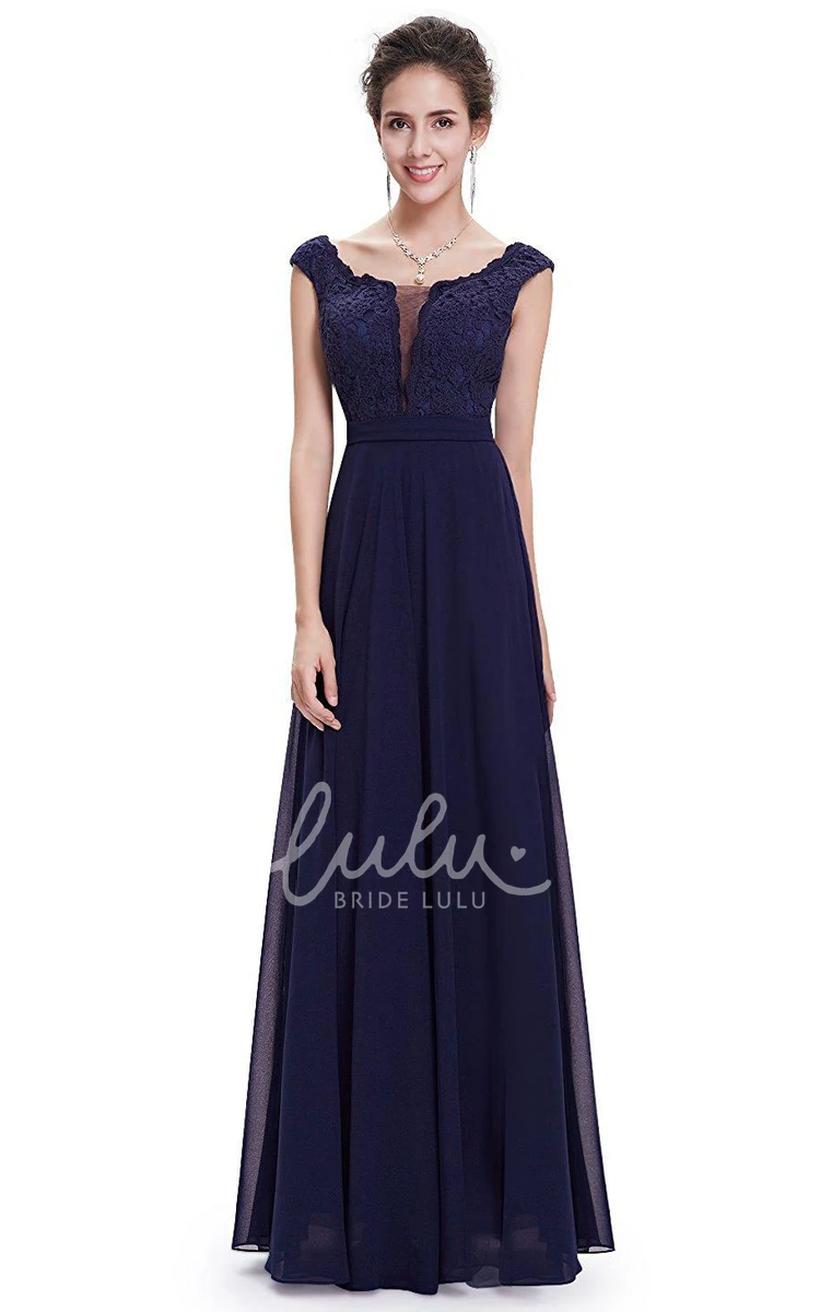 A-line Chiffon Long Bridesmaid Dress with Cap Sleeves