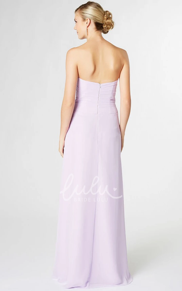 Floor-Length Strapless Ruched Chiffon Bridesmaid Dress with V Back and Draping