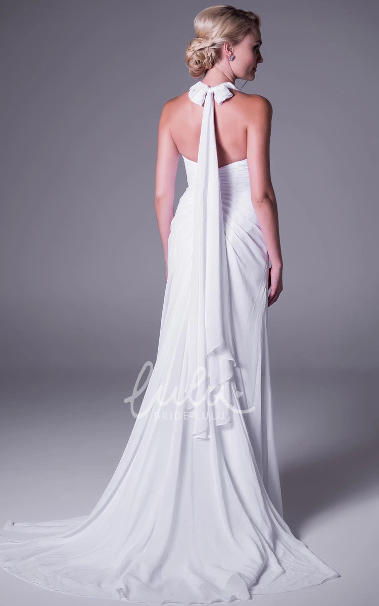 Haltered Sleeveless Sheath Chiffon Wedding Dress with Split-Front