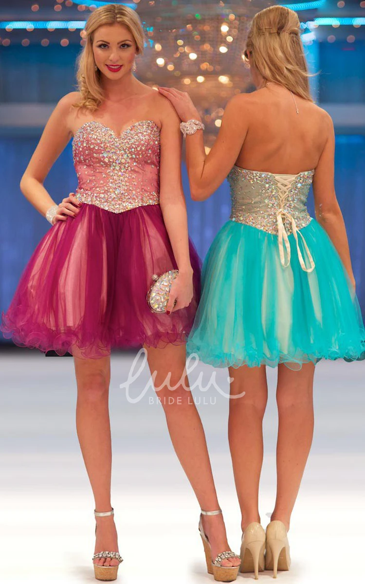 Beaded A-Line Strapless Prom Dress with Tulle Skirt