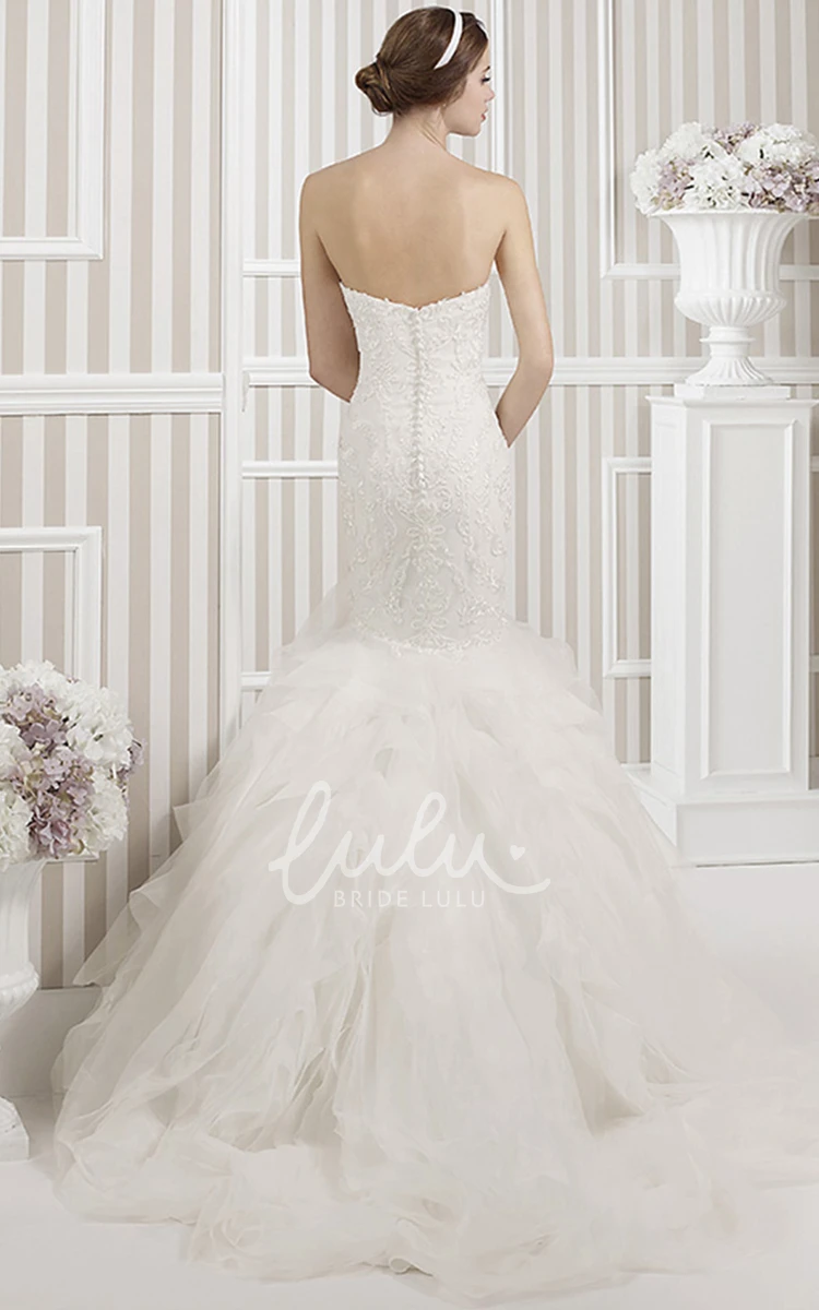 Ruffled Tulle Wedding Dress with Appliques and Backless Style Mermaid Sleeveless