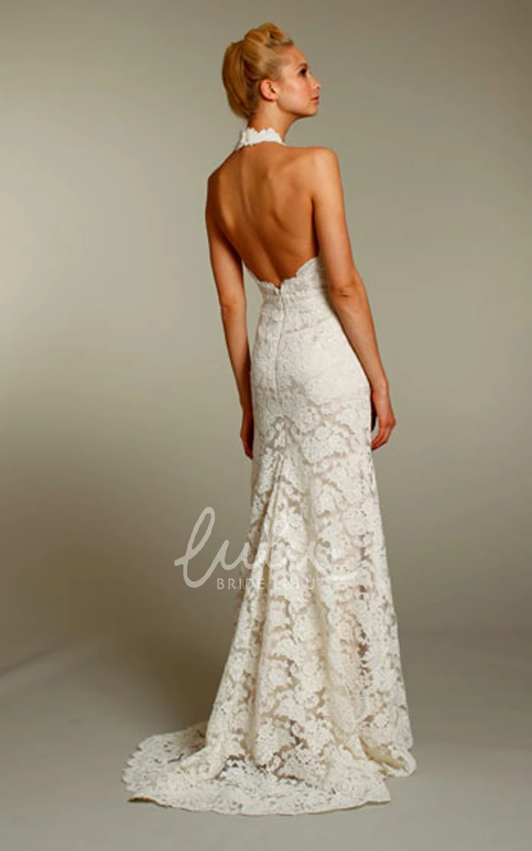 Lace Halter Neckline Floral Waist Wedding Dress