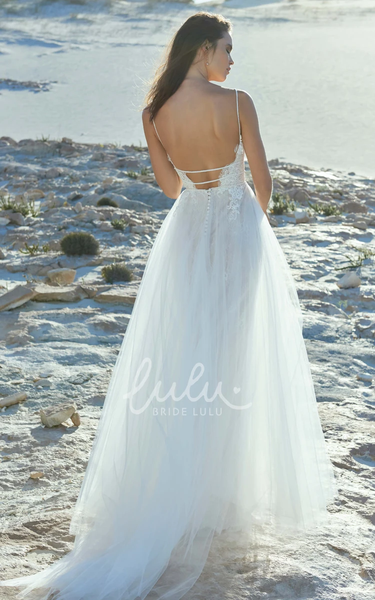 Sexy Lace Top Tulle Wedding Dress with Plunging Neckline and Open Back + Unique Bridal Gown