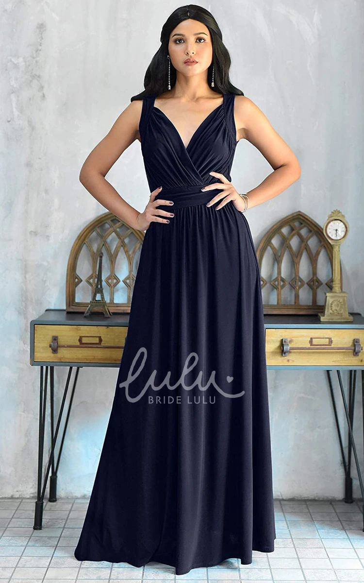 Sleeveless V-neck Chiffon A-line Bridesmaid Dress with Ruching Sexy