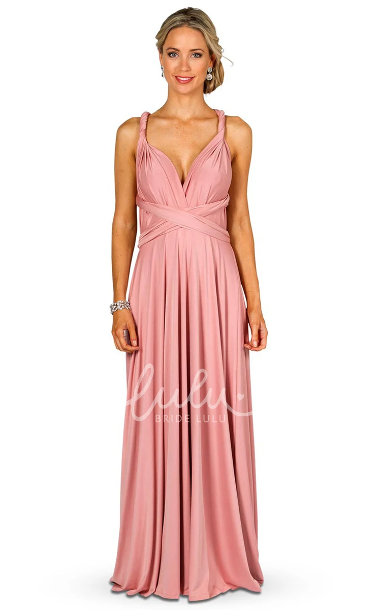 Sleeveless Convertible Bridesmaid Dress Maxi Satin Chiffon with Straps