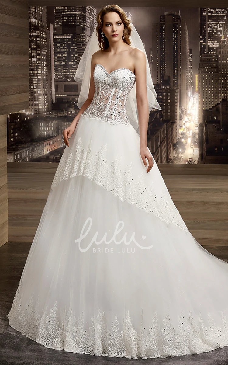Illusion Peplum A-Line Wedding Dress with Sweetheart Neckline