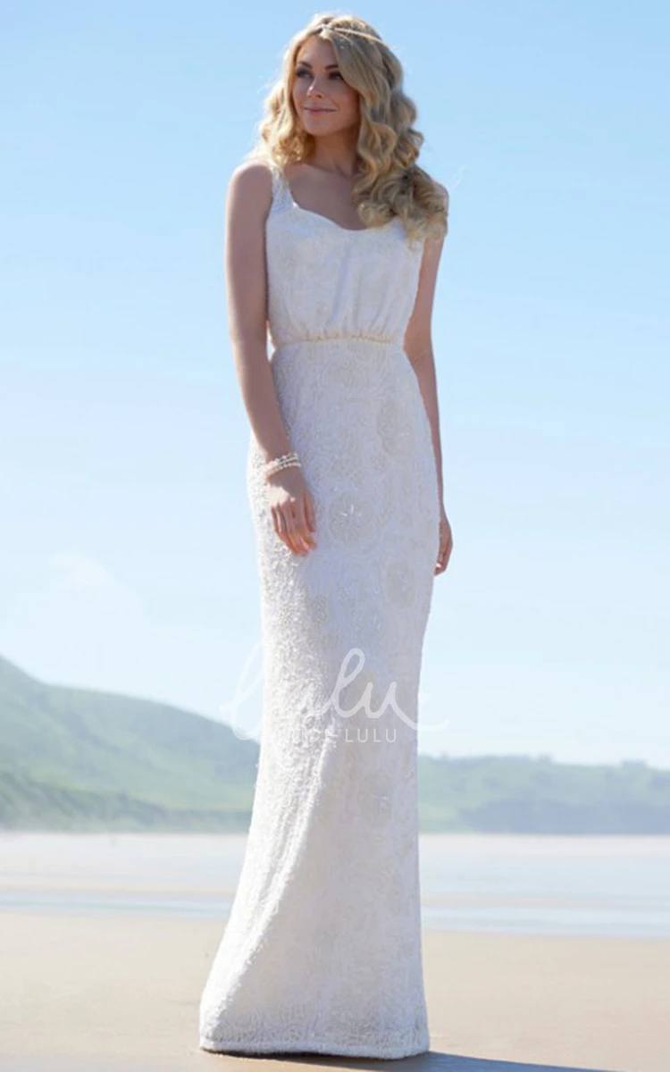 Square Lace Wedding Dress with V Back Floor-Length Bridal Gown