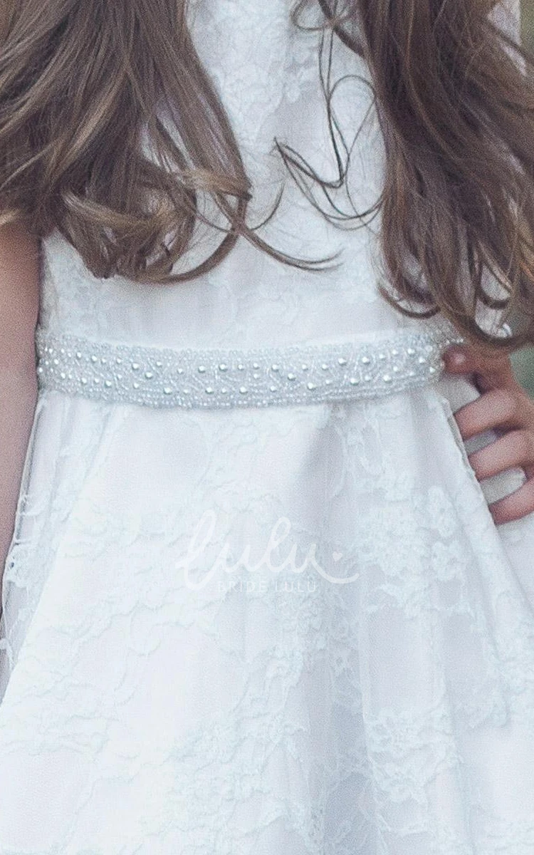 Floral Tulle and Lace Tea-Length Flower Girl Dress Unique Style