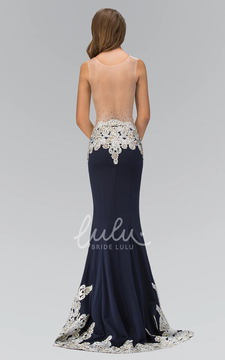 Sleeveless Sheath Dress with Illusion Detail Appliques and Sequins