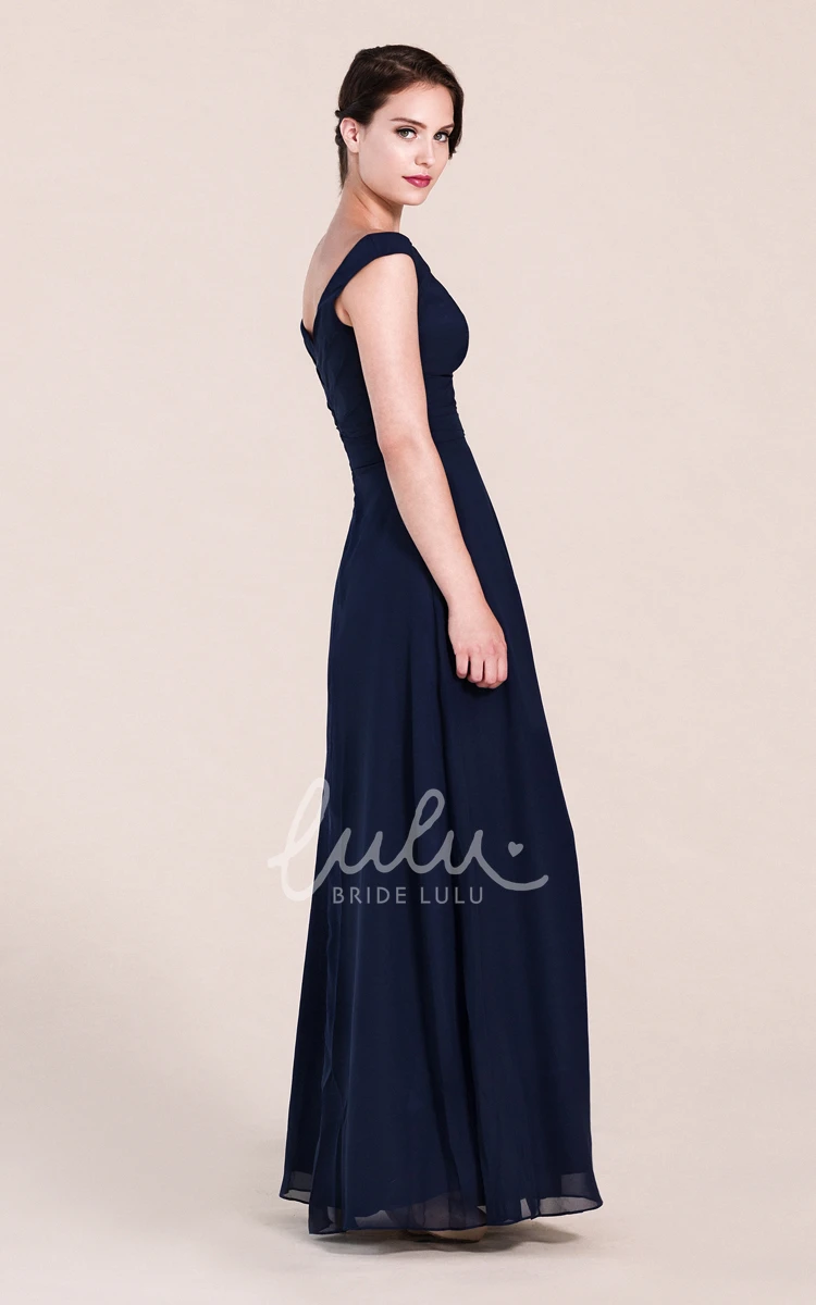 A-Line Chiffon Bridesmaid Dress with Ruchings V-Neck Off-Shoulder