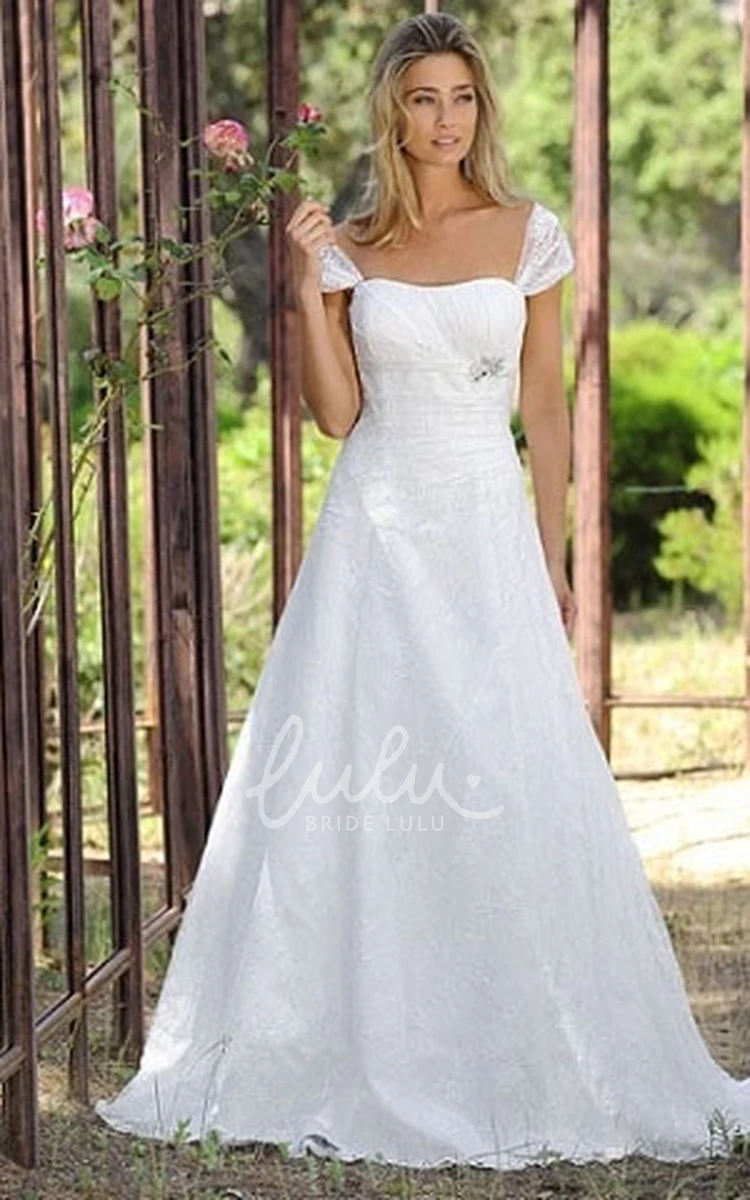 Lace Cap Sleeve A-Line Wedding Dress with Strapless Bodice