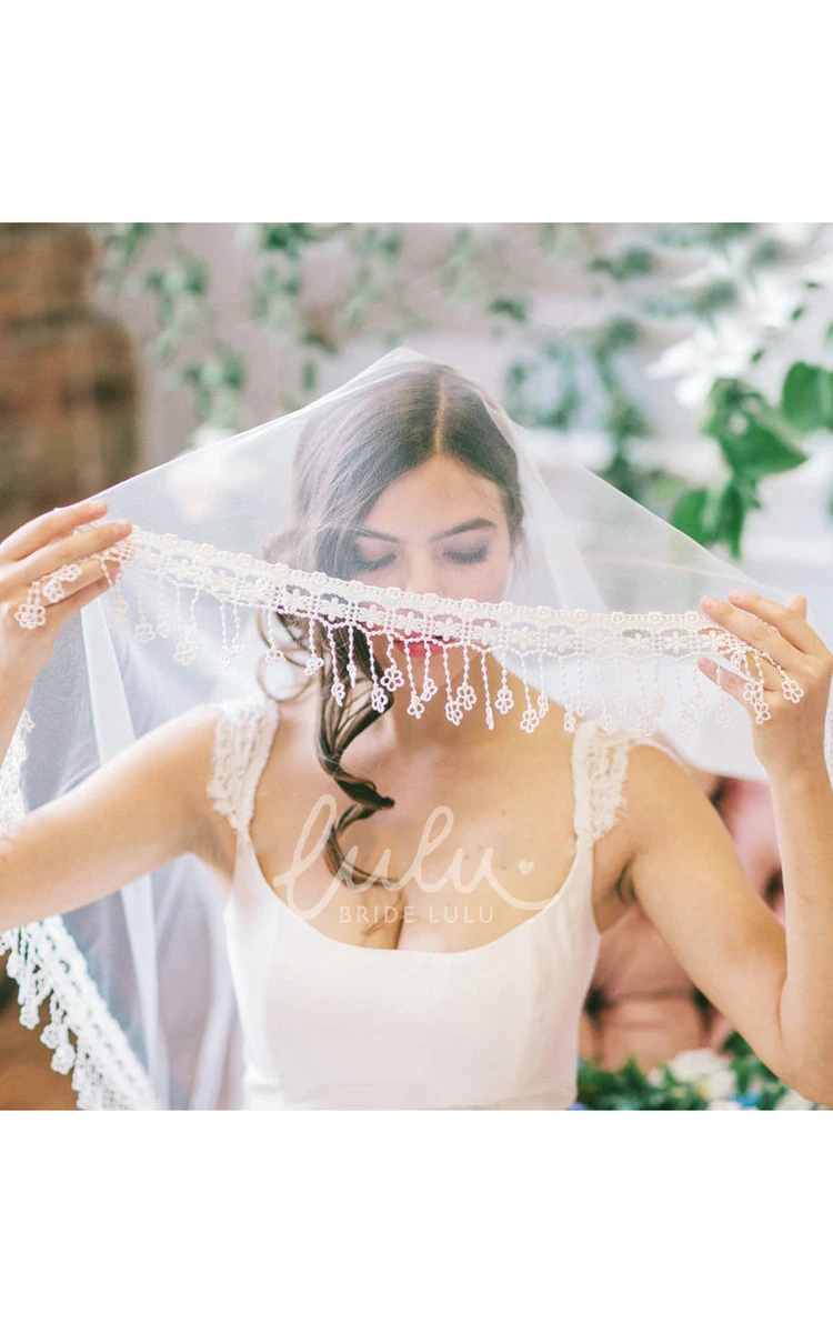 Soft Tulle Bridal Veil with Lace Applique Bohemian Style