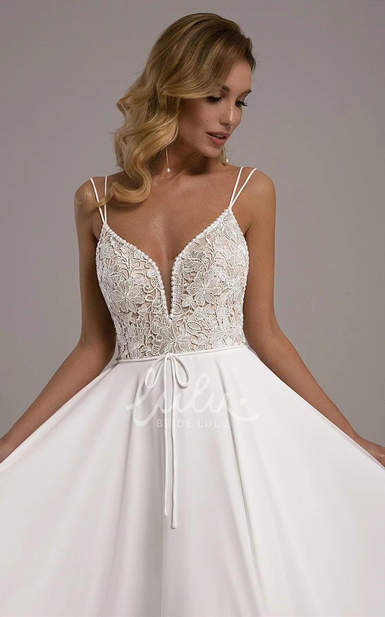 A-Line Chiffon and Lace Plunging Neckline Wedding Dress Modern Chiffon and Lace A-Line Wedding Dress with Plunging Neckline
