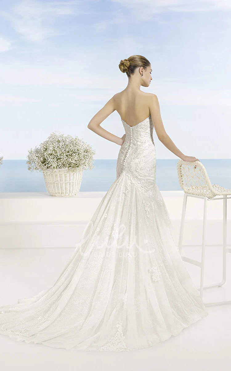 Mermaid Sweetheart Lace Wedding Dress with Pleats and Low V-Back