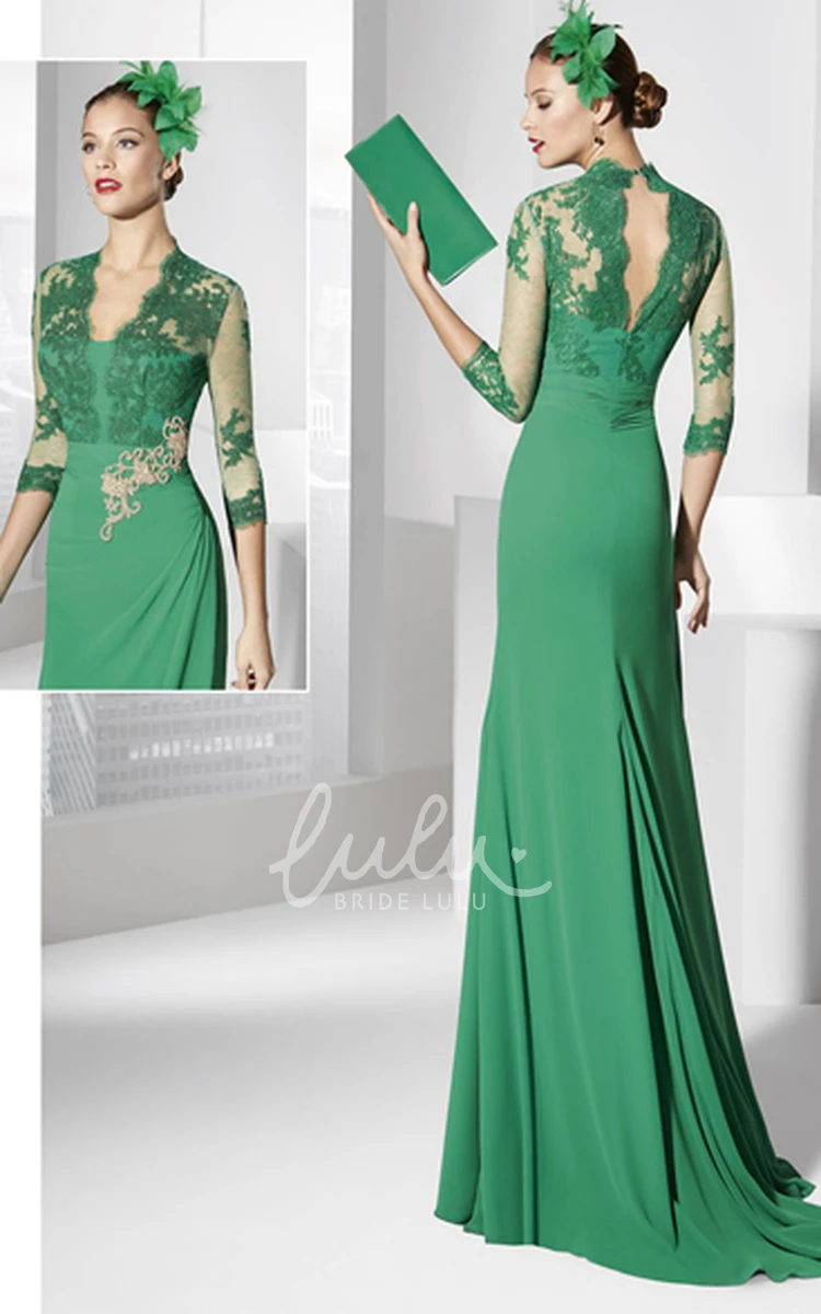 Appliqued Half-Sleeve Jersey Prom Dress with V-Neck Modern Prom Dress for Women
