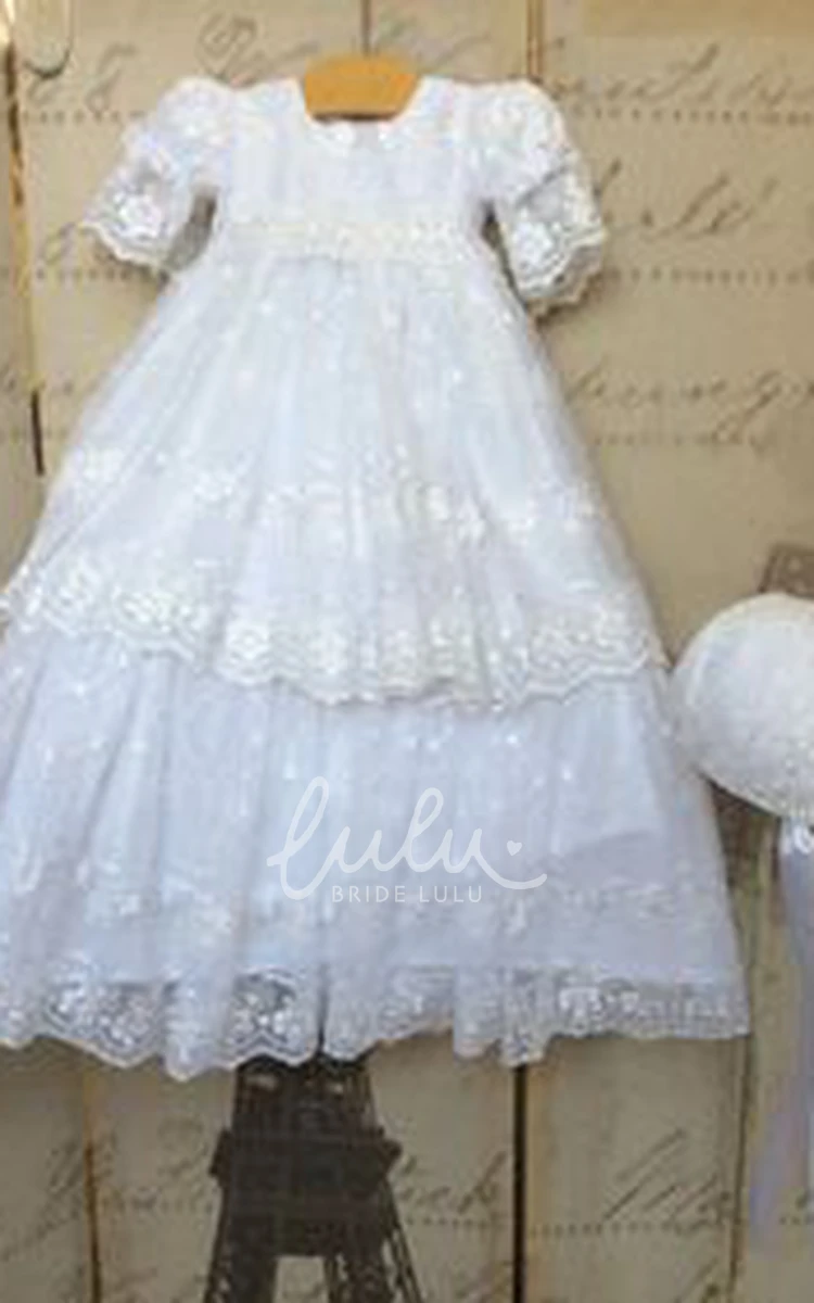 Romantic Layered Lace Christening Dress for Baby Girls