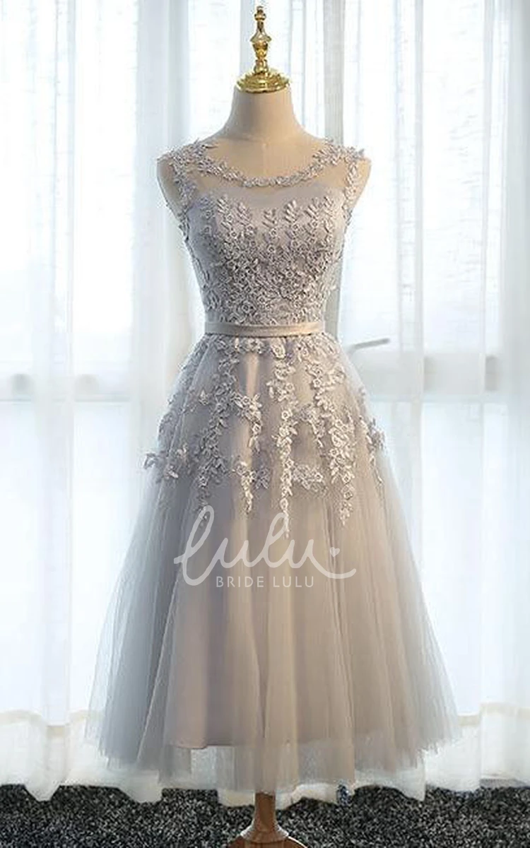 Lace Applique Sleeveless A-line Knee-length Formal Dress