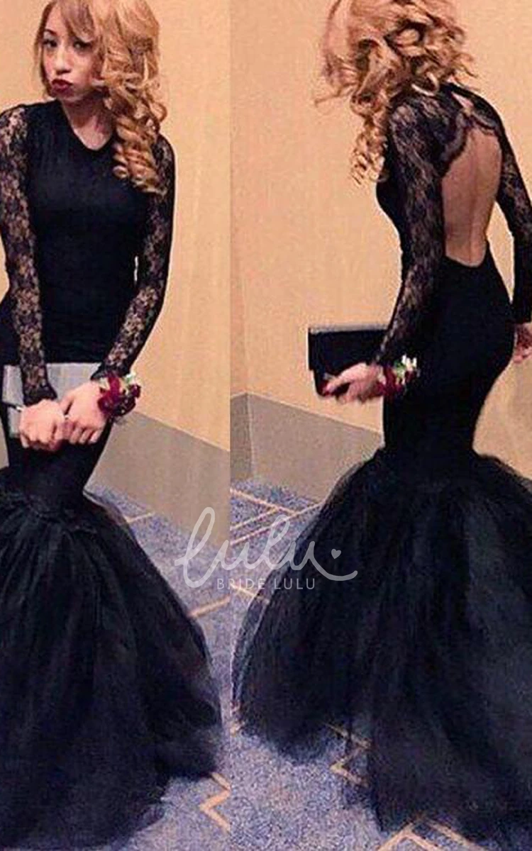 Black Lace Mermaid Prom Dress with Long Sleeves Sexy Evening Gown