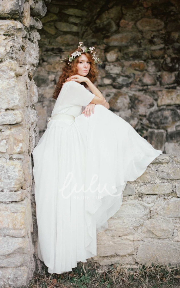 A-Line Chiffon Wedding Dress with Boho Pleats