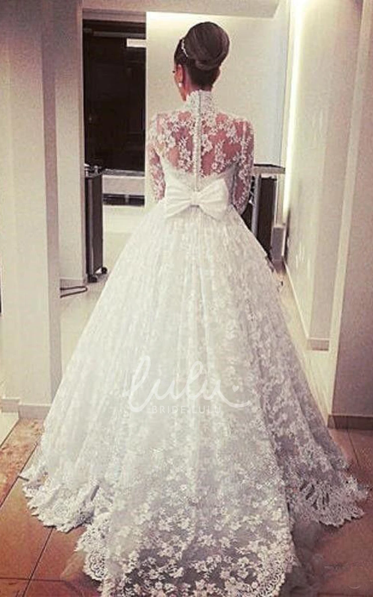 Elegant Lace Tulle Ball Gown Wedding Dress with High Neckline