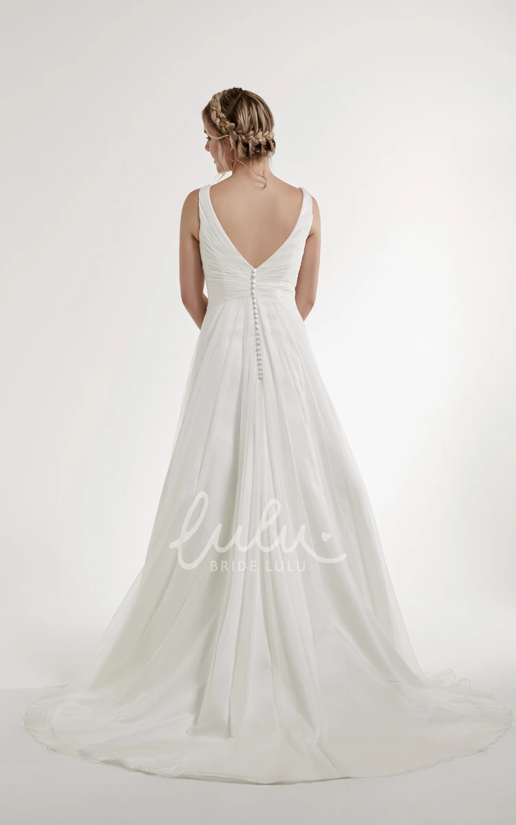 Beaded A-Line Sleeveless V-Neck Wedding Dress with Ruching Modern Wedding Dress