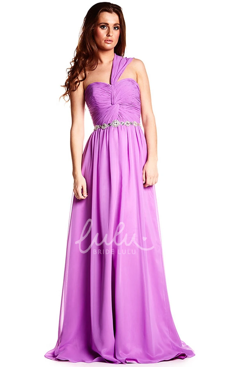 Chiffon Prom Dress with Ruched One-Shoulder and Sleeveless Design