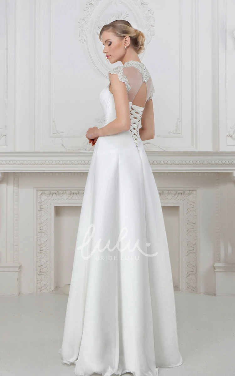 High-Neck Satin Wedding Dress with Cap Sleeves and A-Line Skirt Modern Wedding Dress