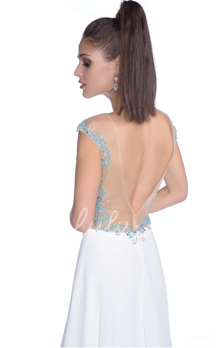 Jeweled Sheath Chiffon Prom Dress with Deep V-Back