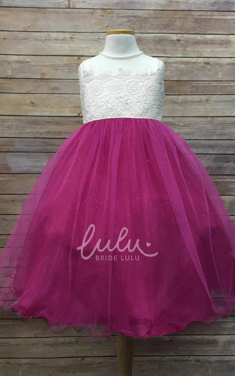 Tiered Tulle & Satin Flower Girl Dress Tea-Length Bridesmaid Dress