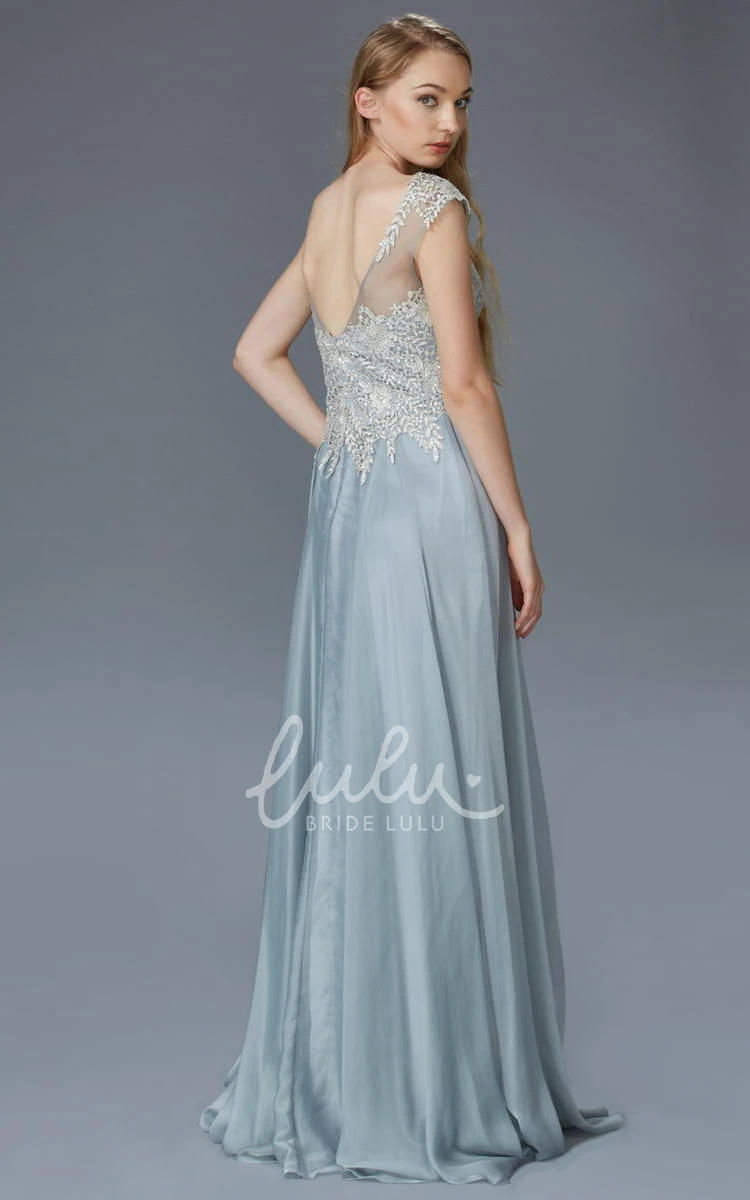Chiffon A-Line Dress with Appliques and Pleats Classy Bridesmaid Dress