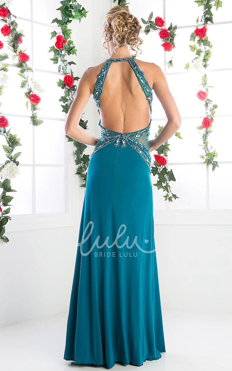 Backless Jewel-Neck Jersey Bridesmaid Dress with Crystal Detailing